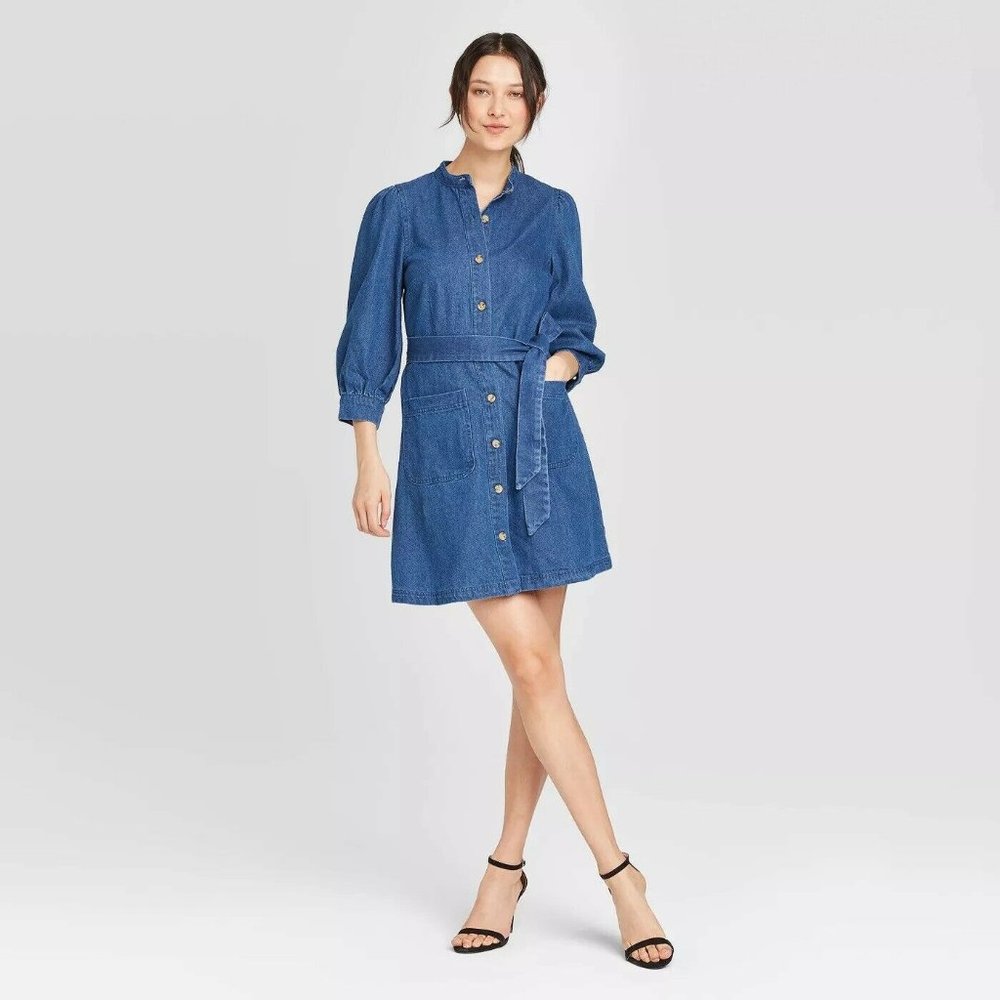 Women's long Sleeve Jeans Button-Down Mini Dress